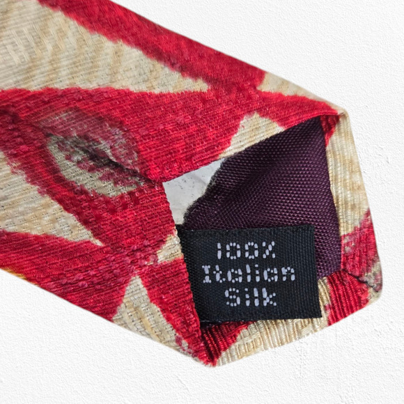 90s Vintage Bugatti Red Bold Geometric Luxury Designer Italian Silk Neck Tie - Picture 4 of 6